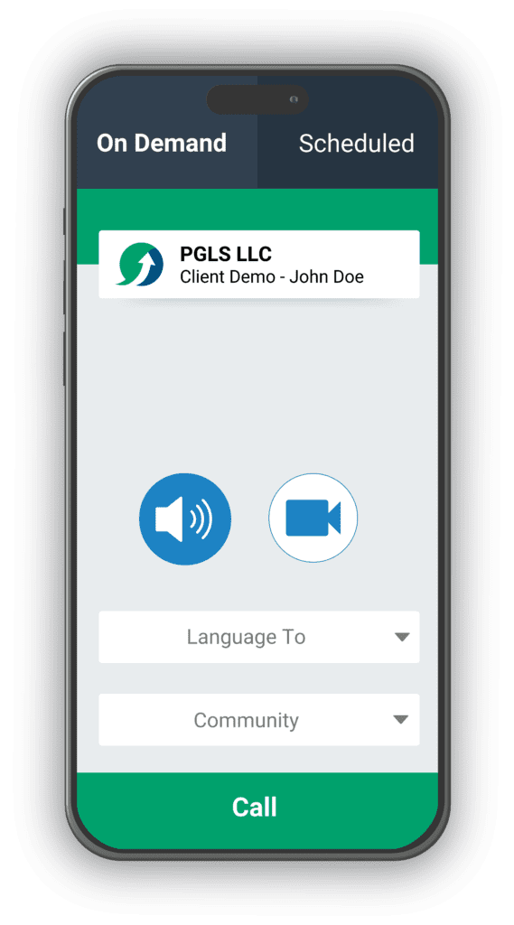 Over-the-Phone Interpreting (OPI) Mobile App Mockup 1