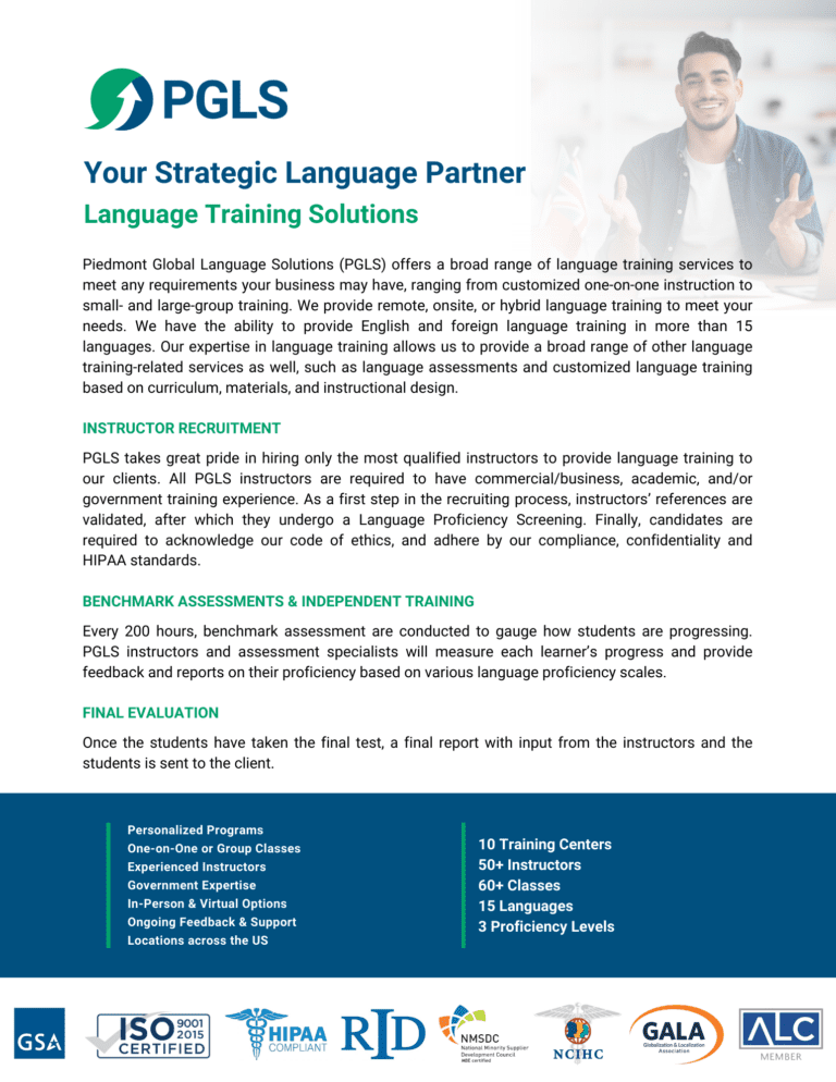 Language Training One-Pager Mockup